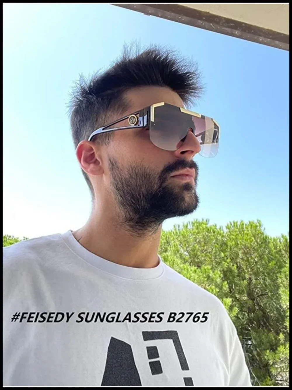 Oversized Square Shield Sunglasses UV400 Protection One Piece Lens